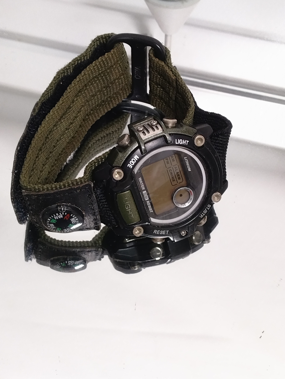 Digital Outdoor Sports Watch with Compass - Olive Green Strap